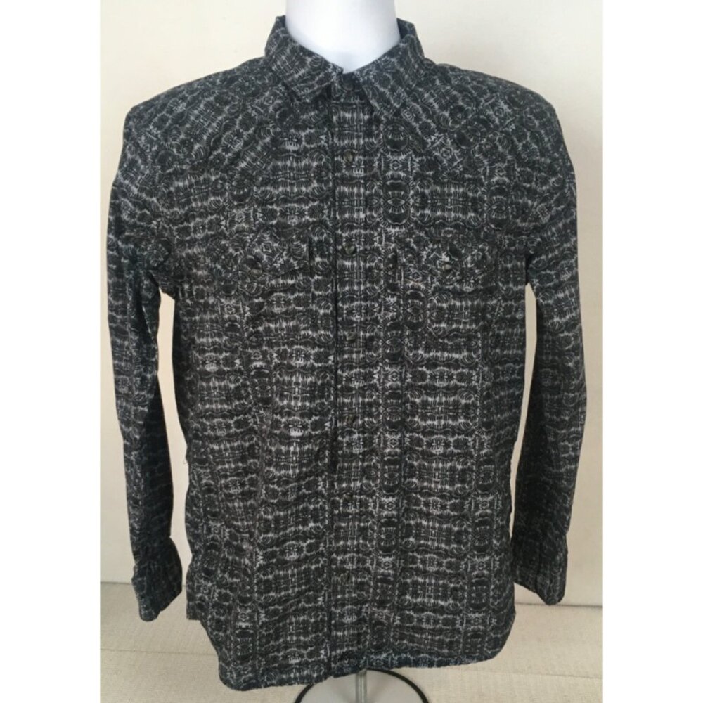 Moon Shine Button Down Shirt Size S Black Gray Blue Long Sleeves Front Pockets